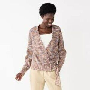 Nine West Purple Knitted Wrap Cardigan Sweater Brass Ring  S Multicolor Yarn